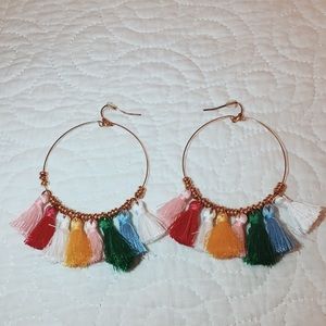 Colorful hoop, tassel earrings